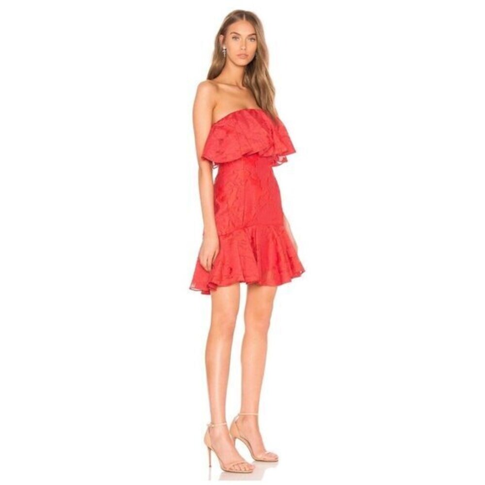 Keepsake the Label Radar Ruffle A-Line Mini Strapless Dress in Pop Red SZ S NEW